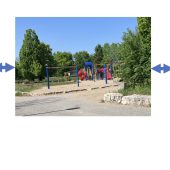 a sequence of three images: on the left Calvin and Hobbes enjoying outdoor play, on the right a screenshot of the landscape in the game Legend of Zelda Ocarina of Time and in the middle a children's playground with climbing frames and other equipment.